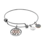 Love This Life Crystal Cats Disc Charm Bangle Bracelet, Women's, White
