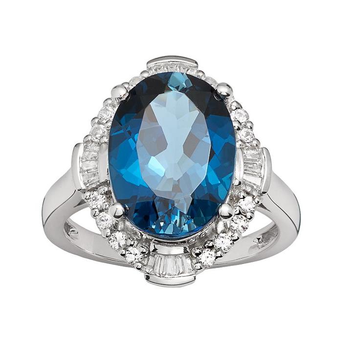 Sterling Silver London Blue Topaz And Lab-created White Sapphire Scalloped Oval Halo Ring, Women's, Size: 7