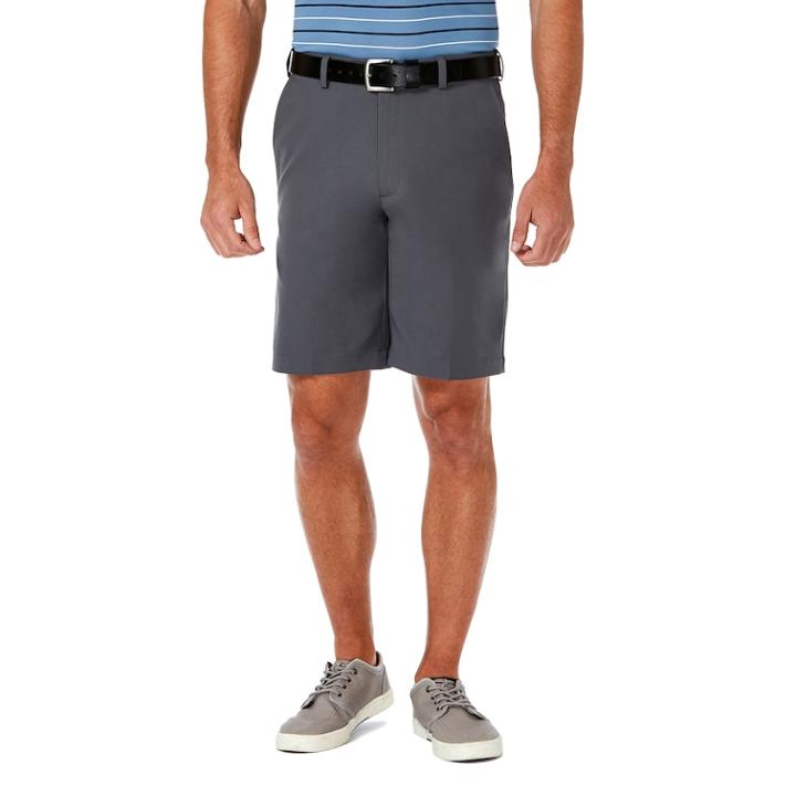 Men's Haggar&reg; Cool 18&reg; Pro Straight-fit Solid Flat-front Shorts, Size: 34, Silver