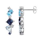 Sterling Silver Lab-created Sapphire And Blue Topaz Linear Drop Earrings