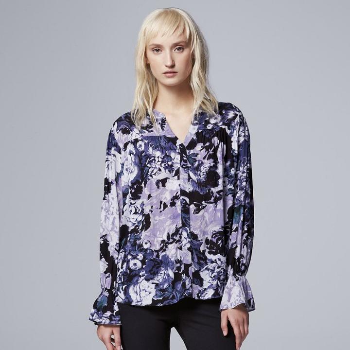 Women's Simply Vera Vera Wang Abstract Peasant Top, Size: Large, Drk Purple