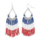 Red, White & Blue Seed Bead Nickel Free Fringe Earrings, Women's, Multicolor