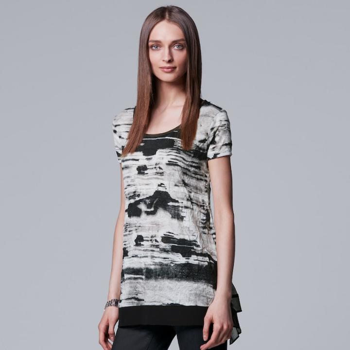 Women's Simply Vera Vera Wang Print Handkerchief-hem Tee, Size: Xs, Dark Grey