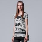 Women's Simply Vera Vera Wang Print Handkerchief-hem Tee, Size: Xs, Dark Grey