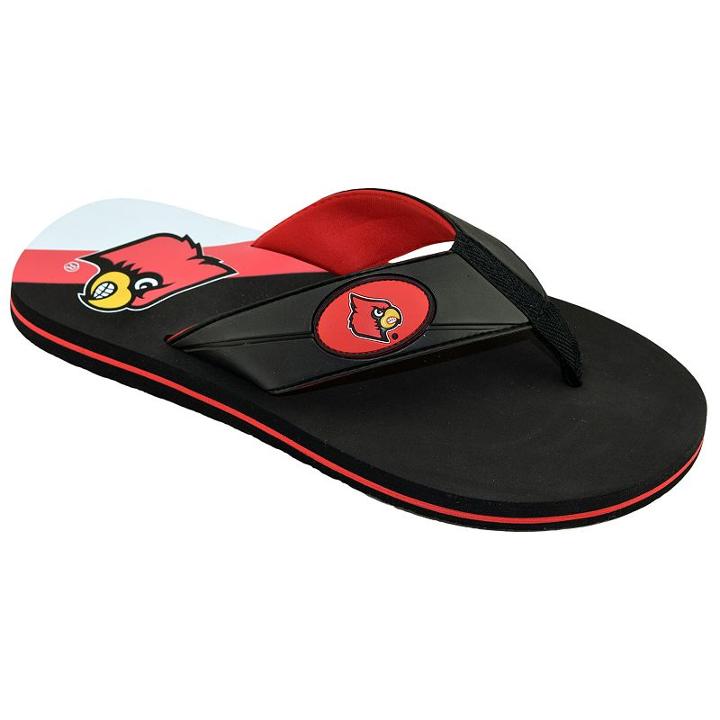 Men's College Edition Louisville Cardinals Flip-flops, Size: Large, Black
