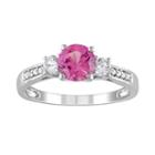 Lab-created Pink Sapphire, Lab-created White Sapphire And Diamond Accent Engagement Ring In 10k White Gold, Women's, Size: 5