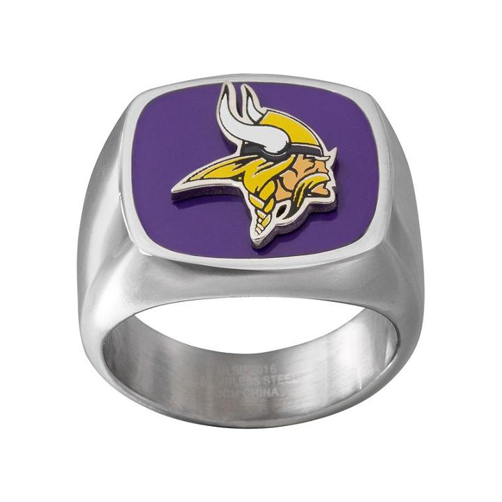 Men's Stainless Steel Minnesota Vikings Ring, Size: 10, Silver