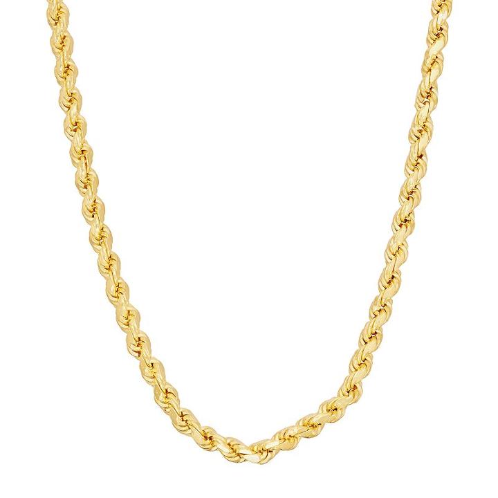 14k Gold Over Silver Rope Chain Necklace - 24 In, Women's, Size: 24, Yellow
