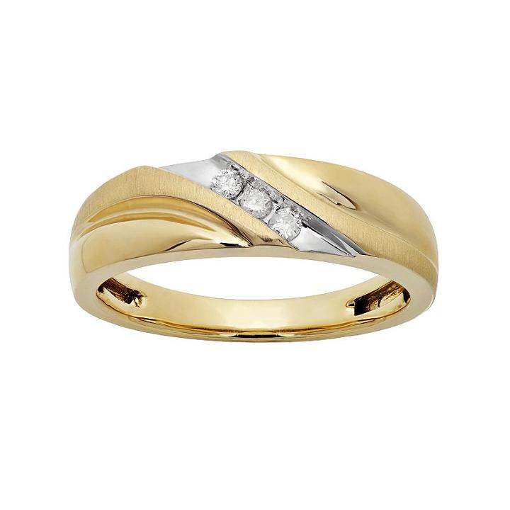 1/10 Carat T.w. 10k Gold Wedding Band - Men, Size: 8, Yellow