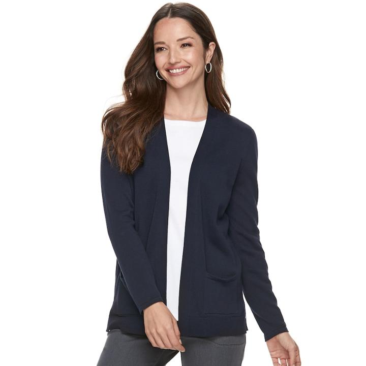 Petite Croft & Barrow&reg; Essential Open Front Cardigan, Women's, Size: Xl Petite, Dark Blue