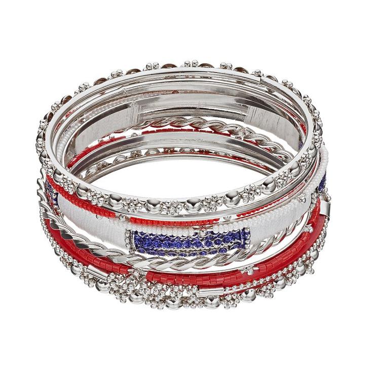 Red, White & Blue Bangle Bracelet Set, Women's, Brt Red