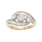 10k Gold 1 Carat T.w. Diamond 3-stone Bypass Engagement Ring, Women's, Size: 8, White