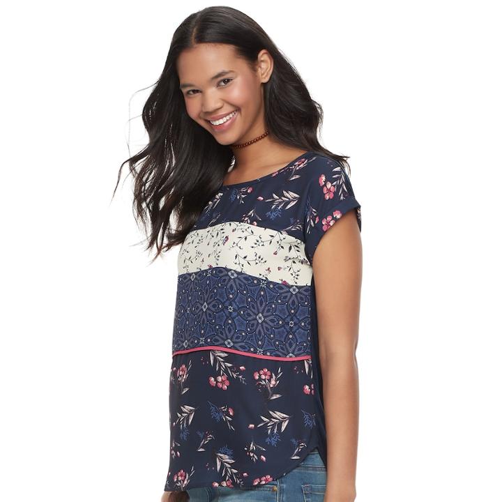 Juniors' Rewind Mixed Print Top, Teens, Size: Small, Blue