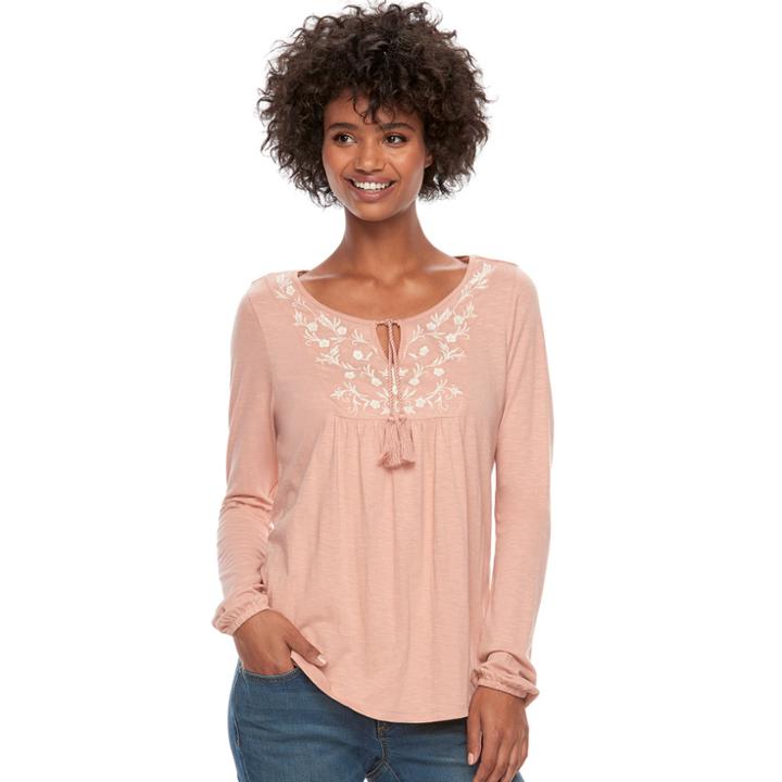 Women's Sonoma Goods For Life&trade; Embroidered Peasant Top, Size: Large, Med Pink