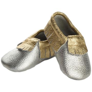 Itzy Ritzy Baby Girl Moc Happens Precious Metals Moccasins, Size: 12-18month, Silver