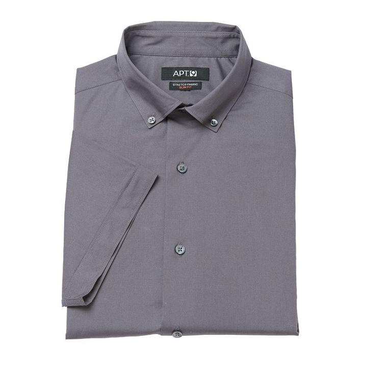 Men's Apt. 9&reg; Slim-fit Stretch Button-down Collar Dress Shirt, Size: L 16.5-17, Dark Grey