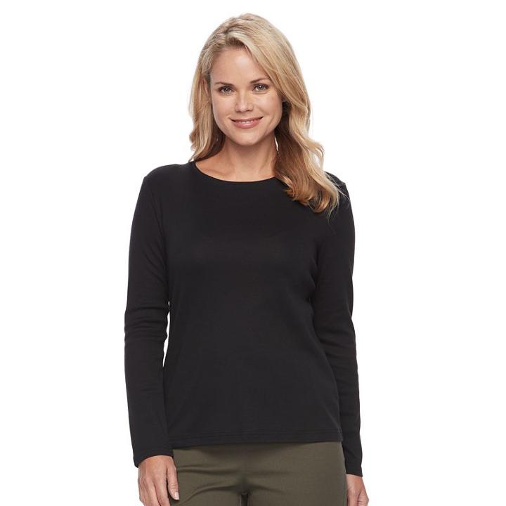 Petite Croft & Barrow&reg; Crewneck Tee, Women's, Size: S Petite, Black