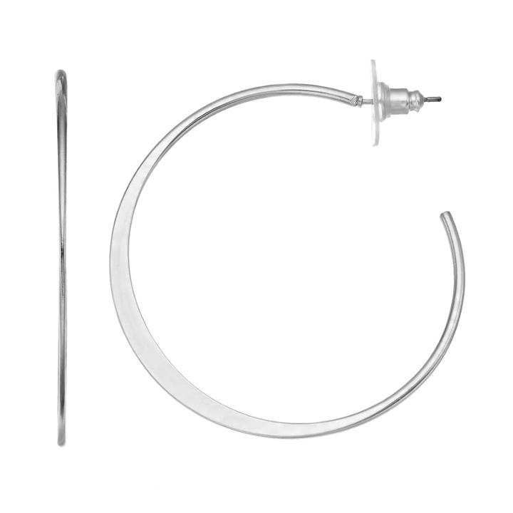 Flat Tube Semi-hoop Earrings, Women's, Silver