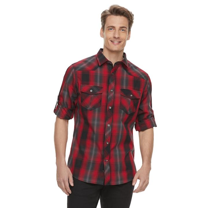 Men's Rock & Republic Western Plaid Button-down Shirt, Size: Xxl, Black