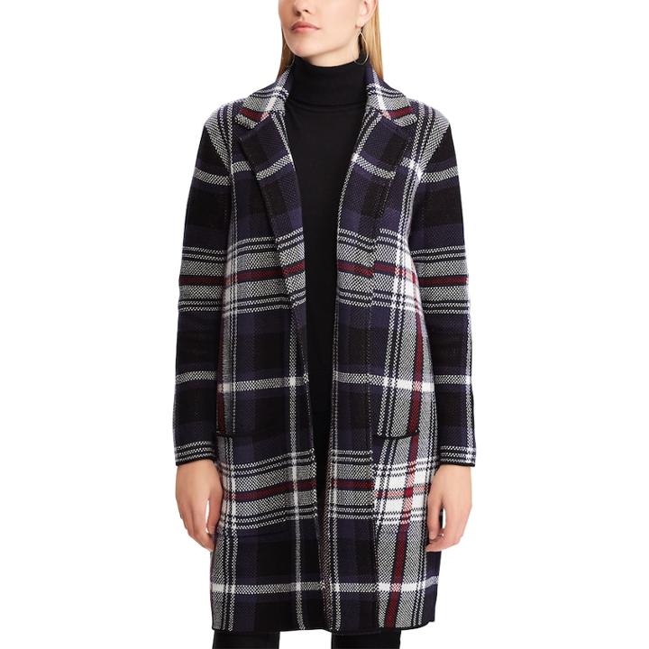 Women's Chaps Plaid Jacquard Sweater Jacket, Size: Large, Blue