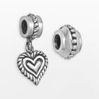 Individuality Beads Sterling Silver Textured Bead And Heart Charm Set, Women's, Grey