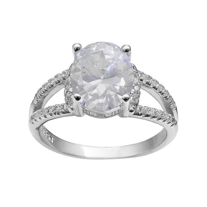 Primrose Sterling Silver Cubic Zirconia Oval Ring, Women's, Size: 9, Grey