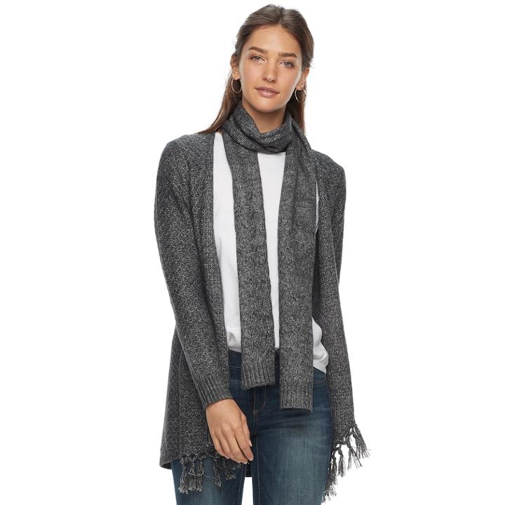 Women's Sonoma Goods For Life&trade; Scarf & Cardigan, Size: Xl, Dark Grey