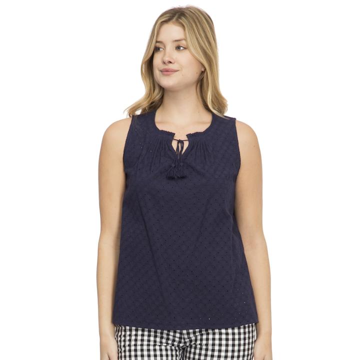 Women's Izod Eyelet Splitneck Tank, Size: Xl, Blue (navy)