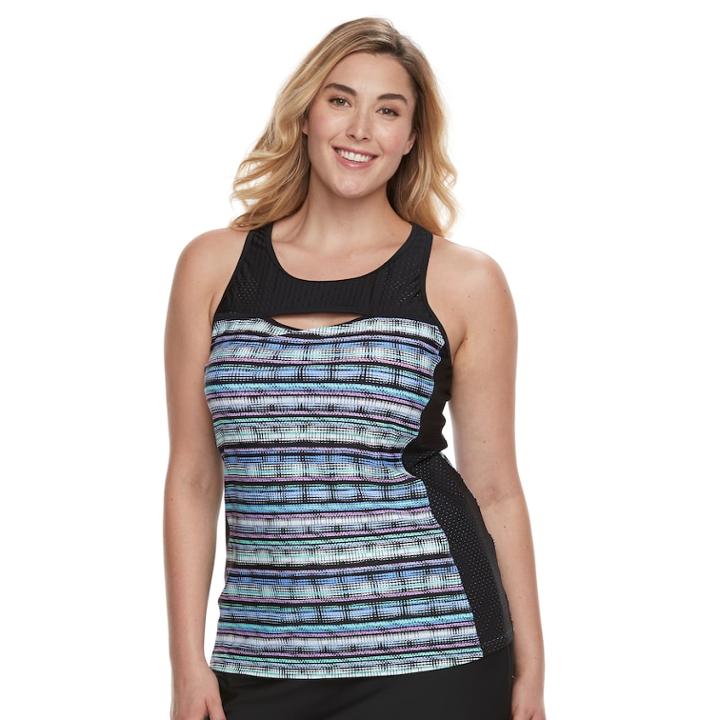 Plus Size Free Country Bust Enhancer Peek-a-book Tankini Top, Women's, Size: 1xl, Med Blue