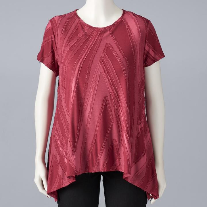 Plus Size Simply Vera Vera Wang Textured Handkerchief Tee, Women's, Size: 1xl, Dark Pink