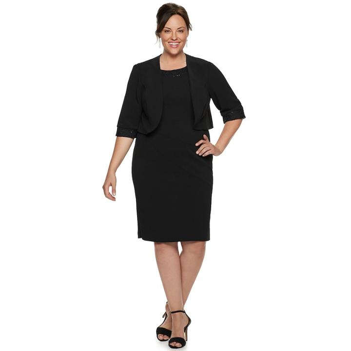 Plus Size Maya Brooke Lace Trim Dress & Jacket Set, Women's, Size: 24 W, Black