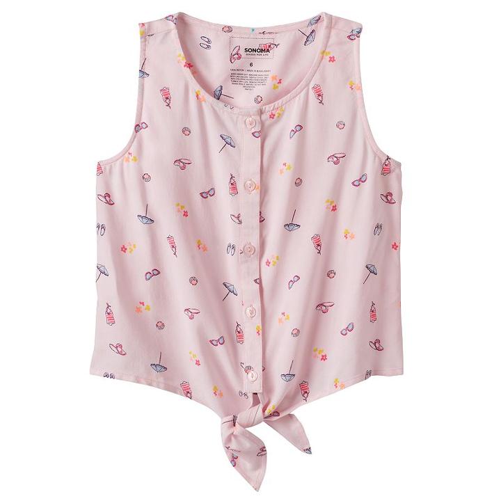 Girls 4-12 Sonoma Goods For Life&trade; Print Tie-front Top, Girl's, Size: 10, Brt Pink