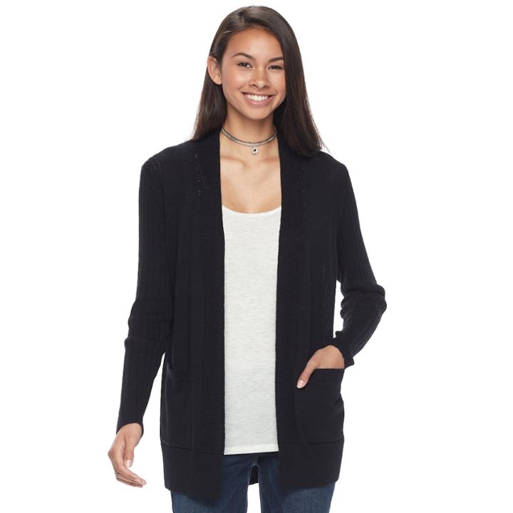 Juniors' So&reg; Rib Sleeve Open Front Cardigan, Teens, Size: Small, Oxford