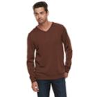 Men Apt. 9&reg; Wool-blend Merino V-neck Sweater, Size: Large, Med Brown