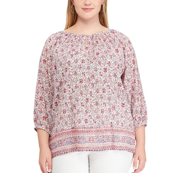 Plus Size Chaps Floral Blouse, Women's, Size: 1xl, Natural