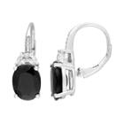 Sterling Silver Black Sapphire, Lab-created White Sapphire & Diamond Accent Oval Drop Earrings, Women's