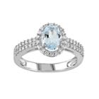 10k White Gold Aquamarine & 1/3 Carat T.w. Diamond Oval Halo Engagement Ring, Women's, Size: 6, Blue