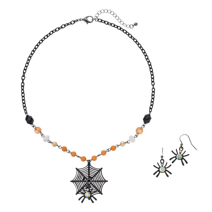 Spiderweb Pendant Necklace & Drop Earring Set, Women's, Multicolor