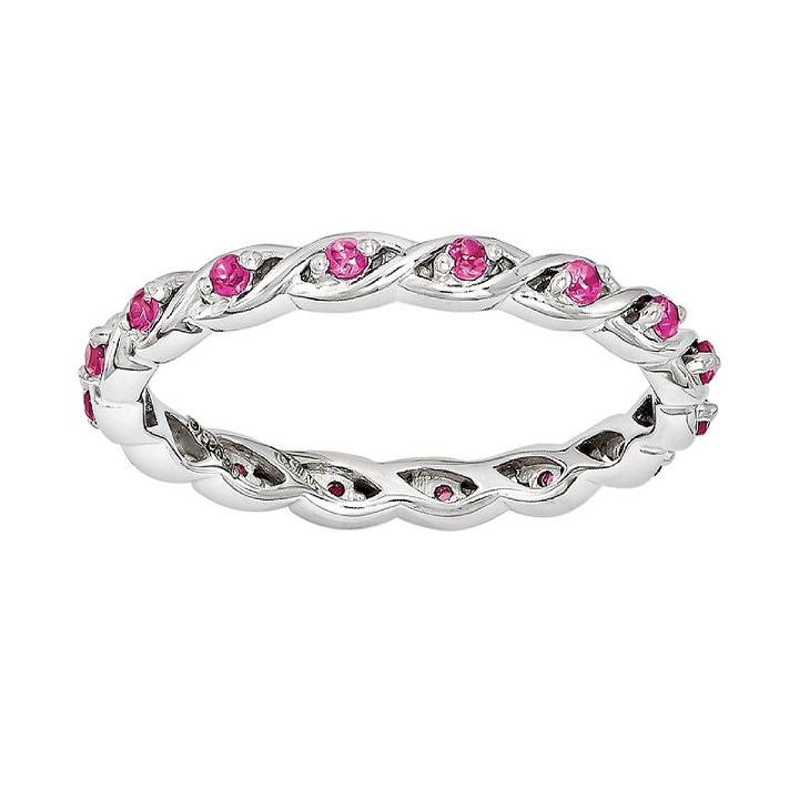 Stacks And Stones Sterling Silver Lab-created Pink Sapphire Stack Ring, Women's, Size: 10