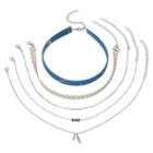Blue Fabric, Lace & Leaf Choker Necklace Set, Women's, Silver