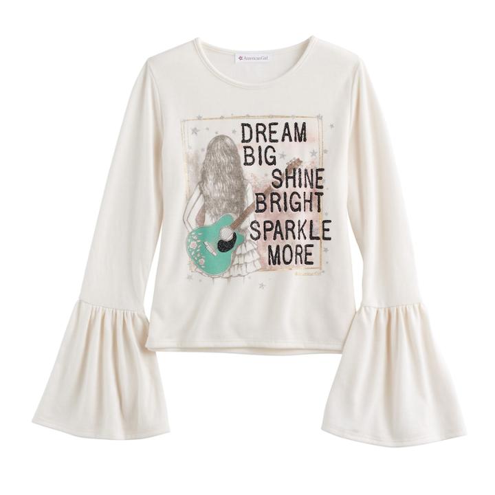 Girls 7-16 American Girl Flare Bell Sleeve Glitter Graphic Tee, Size: Small, Natural