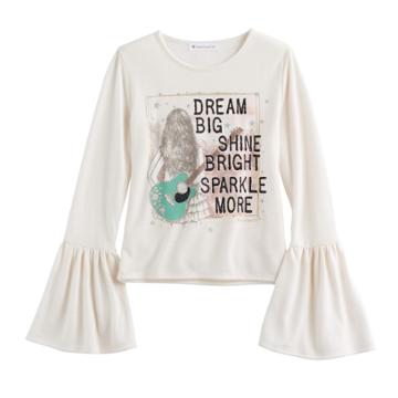 Girls 7-16 American Girl Flare Bell Sleeve Glitter Graphic Tee, Size: Small, Natural