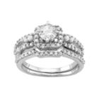 10k White Gold 1 Carat T.w. Diamond Tiered Halo Engagement Ring Set, Women's, Size: 8