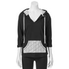 Juniors' Miss Chievous Crochet Pocket Shirttail Hoodie, Kids Unisex, Size: Large, Black