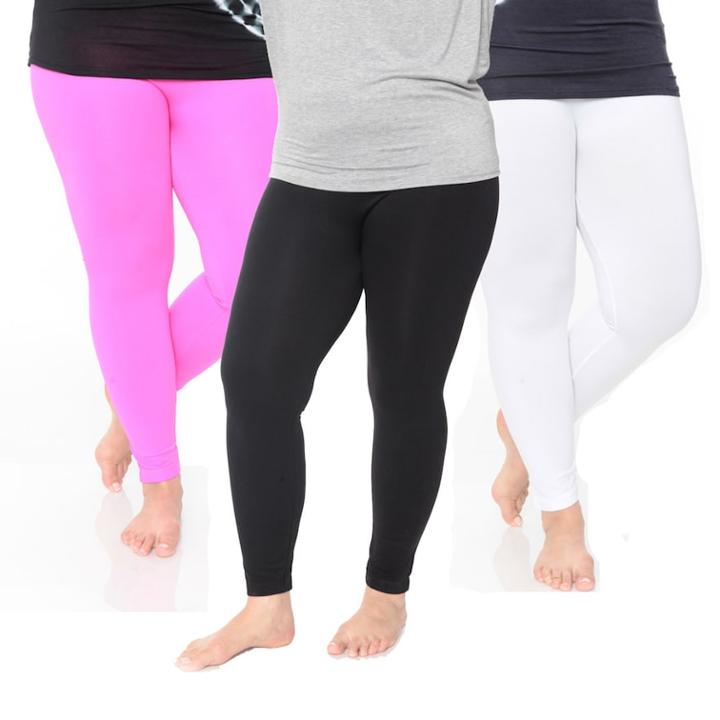 Plus Size White Mark 3-pack Solid Leggings, Women's, Black White Pink