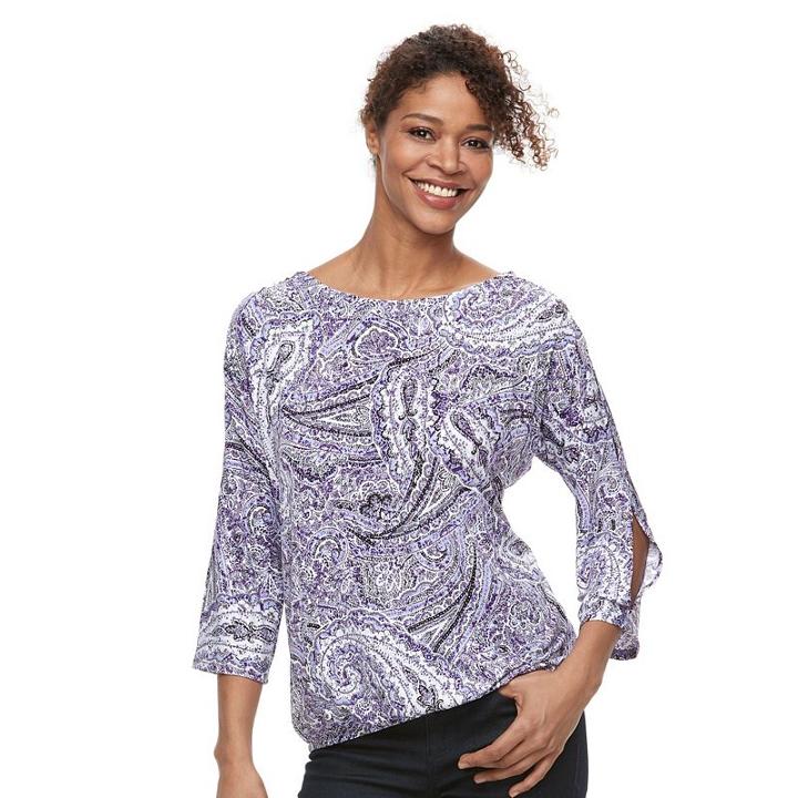 Women's Croft & Barrow&reg; Cold-shoulder Boatneck Top, Size: Large, Brt Purple