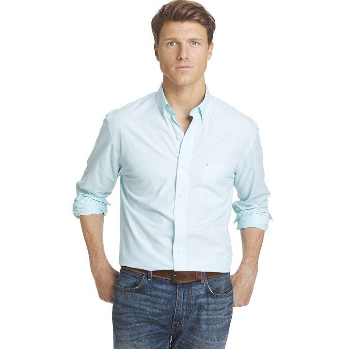 Izod, Men's Classic-fit Solid Button-down Shirt, Size: Small, Blue Other