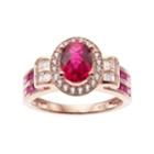 14k Rose Gold Over Silver Lab-created Ruby & White Sapphire Oval Halo Ring, Women's, Size: 7, Red