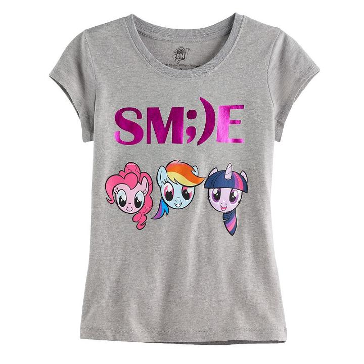 Girls 7-16 My Little Pony Pinkie Pie, Rainbow Dash & Twilight Sparkle Smile Tee, Size: Small, Dark Grey