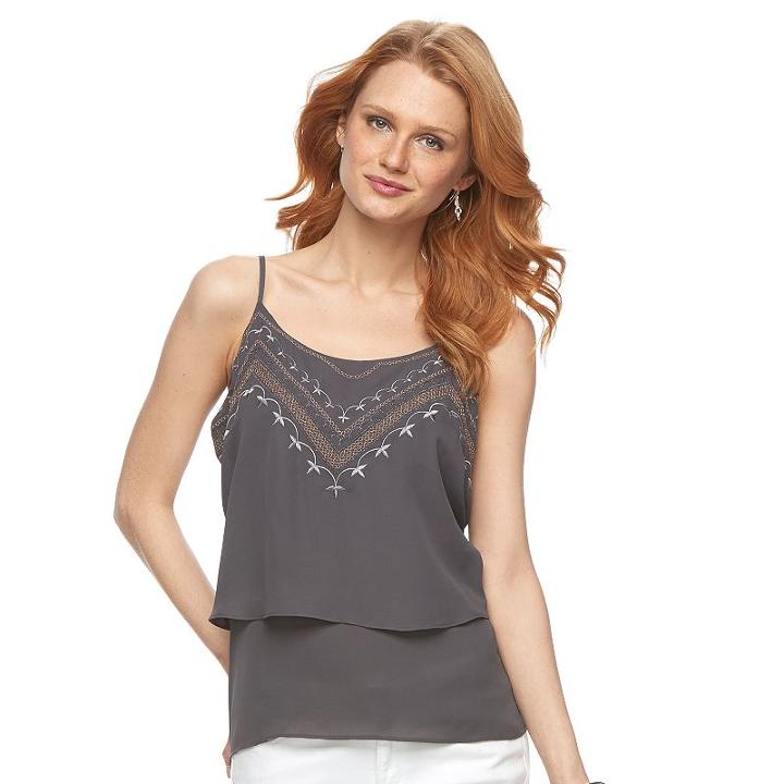 Women's Apt. 9&reg; Embroidered Double-layer Camisole, Size: Medium, Grey